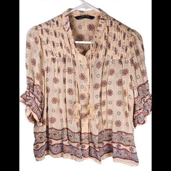 Zara Bohemian Floral See Through Blouse Size Small - Picture 1 of 9